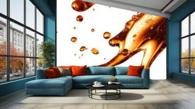 Vibrant orange liquid splash on a white background, capturing the beauty of fluid motion and drops in a striking visual effect. Wall mural