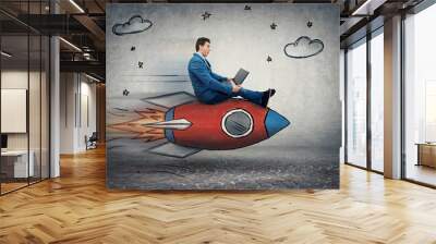 businessman's rocket speed Wall mural