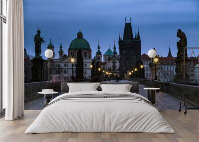 Charles Bridge in Prague, Czech Republic during blue hour. Wall mural