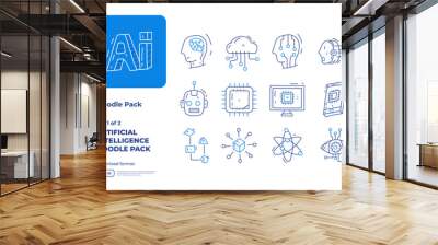 Artificial intelligence AI concept with circuit board data and brains chip for engineering, development, brainstorming. Hand drawn doodle icons set vector outline style vector illustration Wall mural