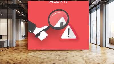 attention warning attacker alert sign with exclamation mark. beware alertness of internet danger symbol. shield line icon for VPN. Technology cyber security protection concept. vector illustration. Wall mural