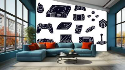 Game doodle icon illustration set. Hand drawing of Game Console Gadget Wall mural