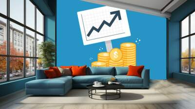 income salary dollar rate increase statistic. business profit growth margin revenue. Finance performance of return on investment ROI concept with arrow. cost sale icon flat style vector illustration Wall mural