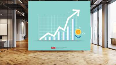 Increase profit sales diagram. business chart growth in flat style design. increasing graph investment revenue with line arrow vector illustration concept to success Wall mural