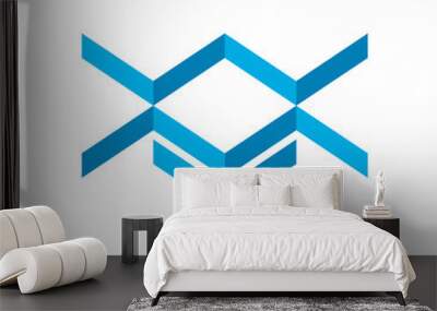 isometric blue box with letter initial x w m logo. logo template. Wall mural