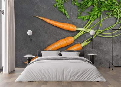 Fresh carrots with green tops on table Wall mural