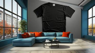 Blank black premium t shirt mockup. Studio presets. Black sweat shirt. crew neck mock up isolated on white background. Cloth collection. Wall mural