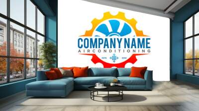 Air conditioning Cooling and heating house logo design blower fan icon symbol cog gear industry symbol Wall mural