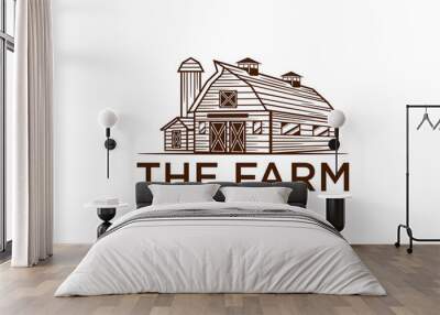 Barn wood farming building logo design vintage style illustration. Wall mural