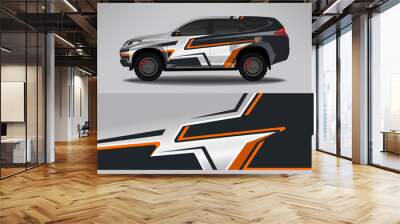 Car wrap decal design vector, custom livery race rally car vehicle sticker and tinting. Wall mural