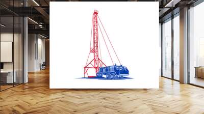 Logo design Truck Mounted Water Well Drill, Groundwater drilling truck with tower drill, or kerosene drilling industrial truck. Wall mural