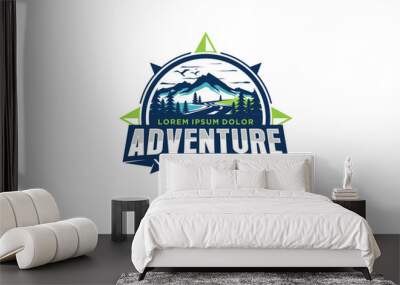 Mountain logo compass windrose design rounded shape rocky peak adventure outdoor Wall mural