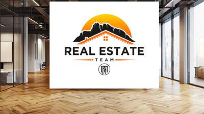 Property real estate logo design with mountain sunset element illustration Wall mural