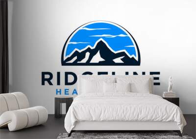 Rocky mountain peak logo design, Mountain hill business company outdoor vector illustration. Wall mural