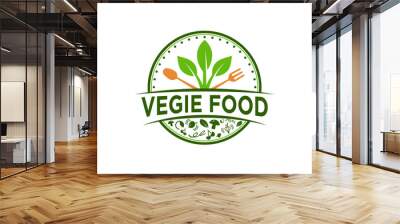 Vegie vegan healthy food menu logo design, nature leaves with traditional spices element, restaurant cafe food menu. Wall mural