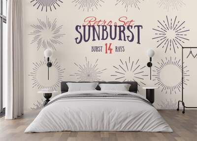 Set of vintage linear sunbursts. Perfect for logo design. Vector Wall mural