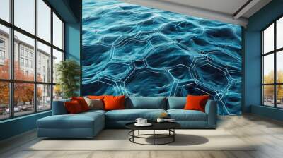 3D hexagon waves on a digital ocean Wall mural