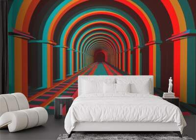 3D optical illusion of interconnected corridors in a recursive loop Wall mural