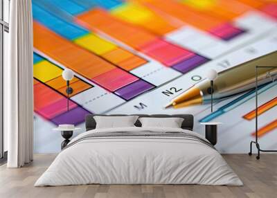 A pen resting on a printed bar graph. Wall mural