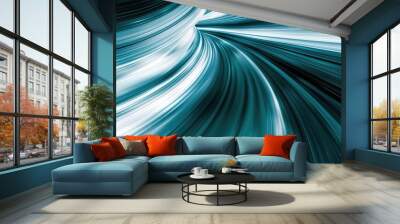 Abstract blue and white light streaks forming dynamic curves give a sense of swift motion and futuristic energy, perfect for backgrounds. Wall mural