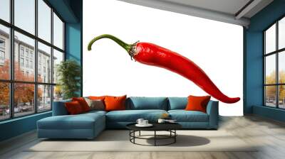 Fresh and vibrant red chili pepper isolated on a white background, perfect for adding spice to culinary creations. Wall mural