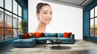 Side view of Beautiful Asian woman smile with clean and fresh skin Happiness and cheerful with positive emotional,isolated on white background,Beauty and Cosmetics Concept Wall mural