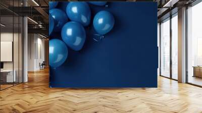 Dark blue balloons on a blue background, with space for text. The banner is dark blue. Generative AI Wall mural