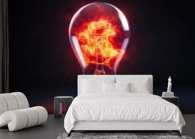 Glowing neon light bulb on a dark background. Pink, purple and blue colors Wall mural