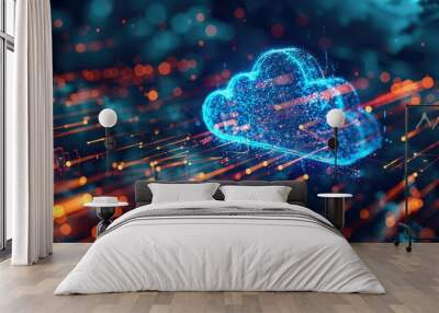 Digital data processing in the virtual cloud abstract background Wall mural