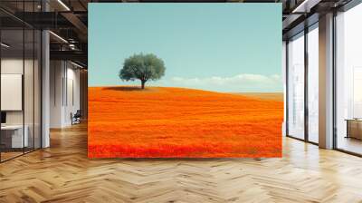 minimalist landscapes, captivating documentary photo, expressive color field, red and green, summer photography Wall mural