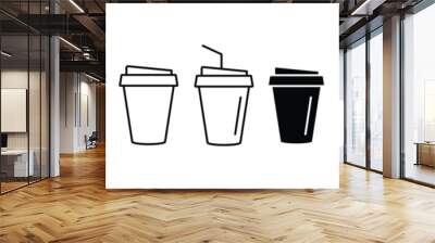 Coffee cup icon. Coffee paper cup icon set. Disposable coffee cup. Coffee cup icon with different style. Coffee cup icon sign and symbol. Vector illustration Wall mural