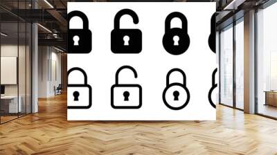 Lock icon set. Locked and unlocked vector icon set. Lock symbol on white background. Padlock symbol. Privacy symbol vector stock illustration. Wall mural