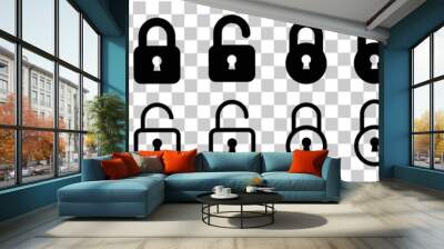 Locks icons set. Locked and unlocked vector icon set. Lock symbol isolated on transparent background. Padlock symbol. Privacy symbol vector stock illustration. Wall mural