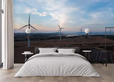 Aerial view of a wind turbines generating clean energy Wall mural