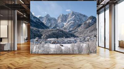 Kranjska Gora town in Slovenia at winter with mountains in the background Wall mural