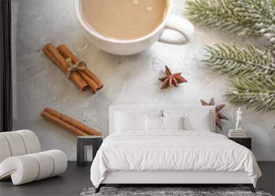 Christmas evening with cup of cocoa white background Wall mural