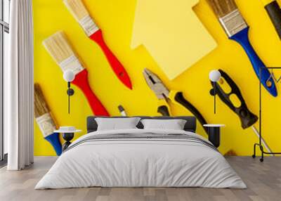 Construction tools set with helmet and hammer. House improvement concept Wall mural