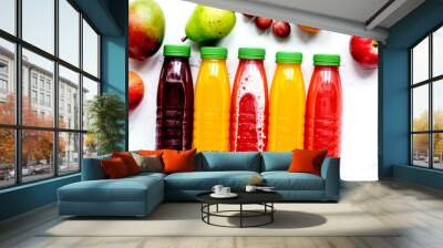 fitness drink in plastic bottle on white table background top vi Wall mural