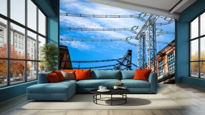 high-voltage substation on blue sky background Wall mural