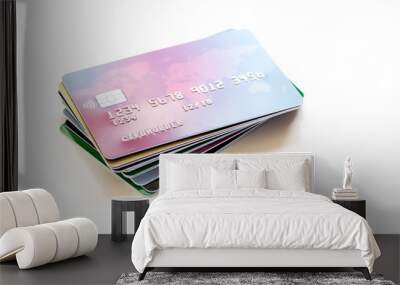 pile of credit cards on white background Wall mural