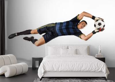 goakeeper cathing the ball in the air isolated Wall mural