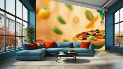 Cheerful cartoon chef with fresh pizza Wall mural