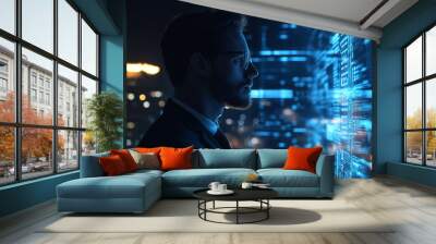 Bussiness men touch in digital metaverse, conceptualizing future technology. Wall mural