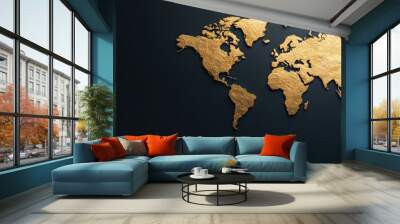 A gold colored globe with a black background Wall mural