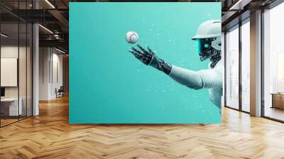 A robot is holding a baseball and is about to throw it Wall mural