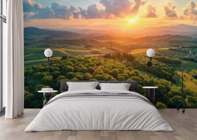 Aerial view of the lush landscapes of the Val d'Orcia in Tuscany Wall mural