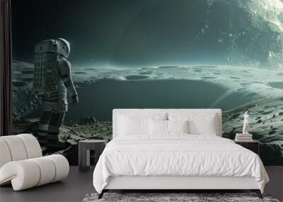 Against the backdrop of a sprawling lunar landscape, a team of astronauts embarks on a perilous mission to unlock the secrets of a mysterious alien artifact. Wall mural