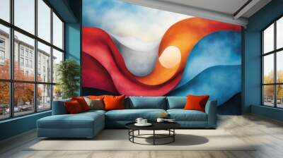 Create a visually rich surrealist landscape where the acronym D.O.G.E is represented as abstract forms and fluid shapes, merging seamlessly with a dream-like environment Wall mural