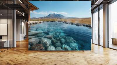 Eco-friendly travel experience at a geothermal hot spring Wall mural