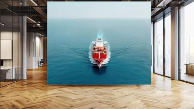 Large Cargo Ship Navigating Calm Waters in an Aerial View Wall mural